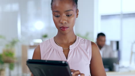 Research,-tablet-and-black-business-woman-working