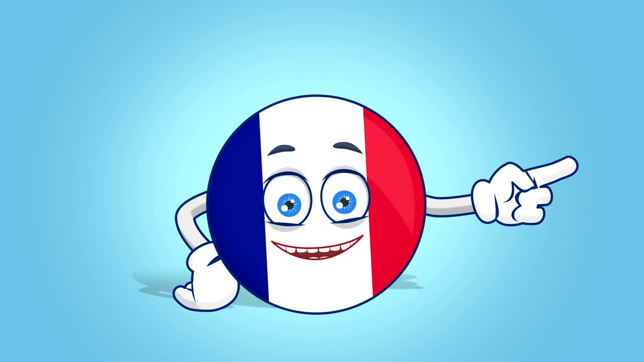 Icona cartone animato Bandiera Francia Puntatore Destro con Animazione Facciale e Alpha Matte