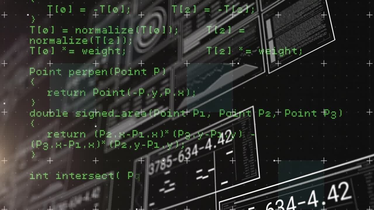 Animation of interface with data processing against black background