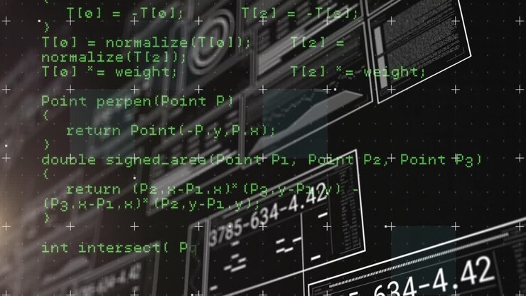 Анимация интерфейса с обработкой данных на черном фоне