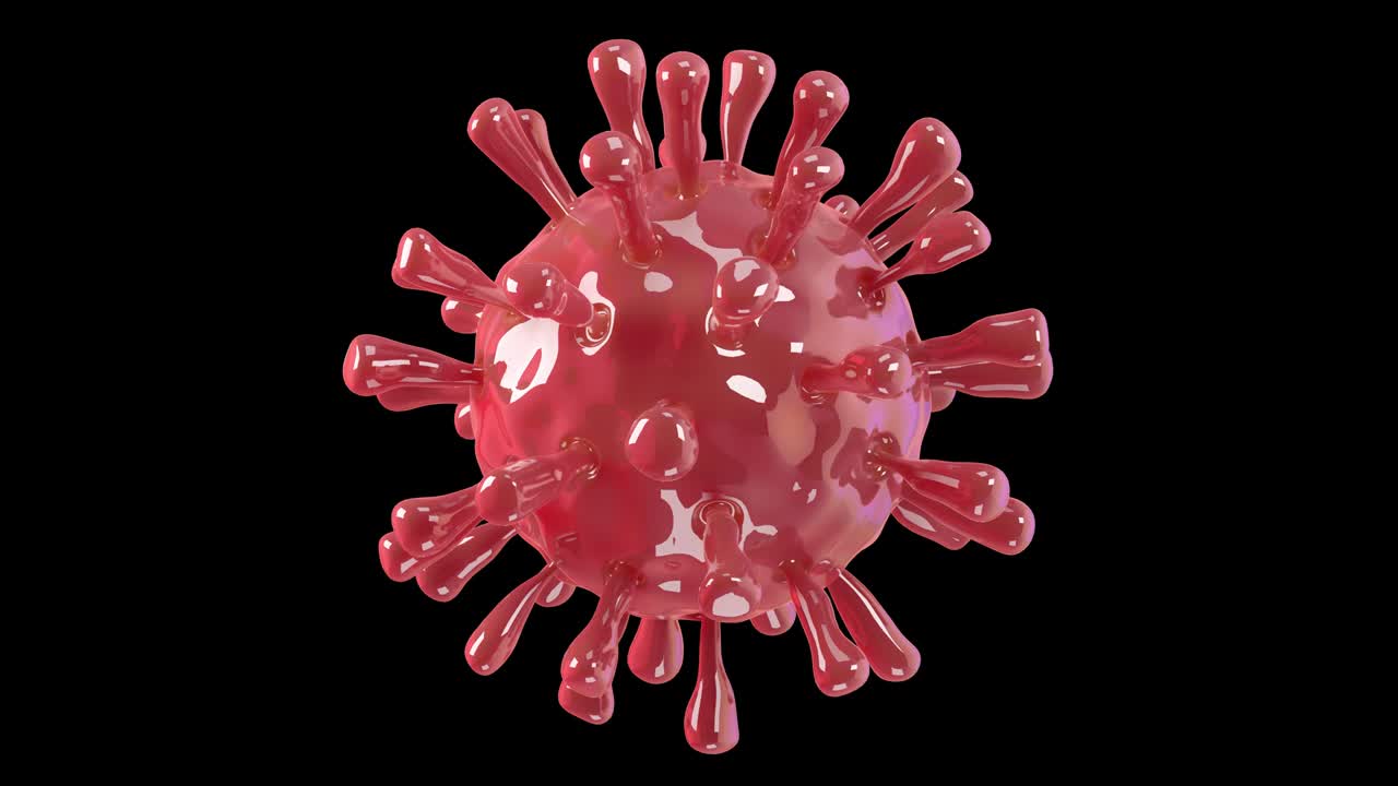 célula de virus rotación roja. concepto de pandemia de coronavirus. imágenes de bucle renderizado en 3d con máscara alfa.