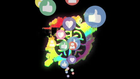 animation of interference over emoji icons and shaoes on black background