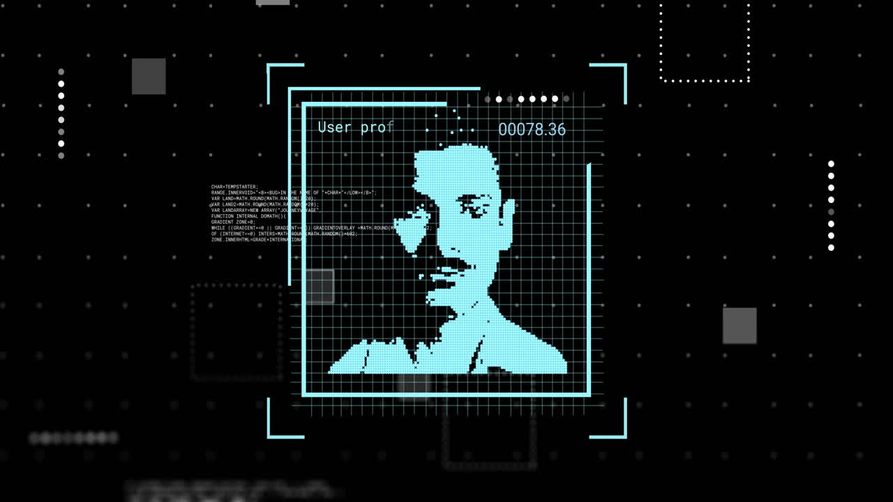 animación de una foto biométrica con procesamiento de datos sobre un fondo negro