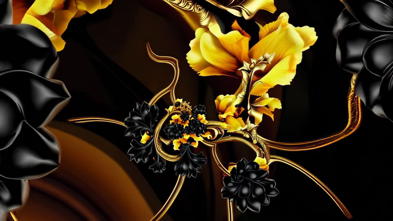 Luxurious Gold and Floral Ornate Designs with Black and Yellow Accents