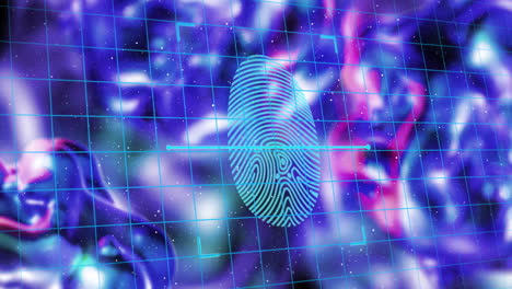 animación de huellas biométricas y procesamiento de datos digitales sobre fondo líquido