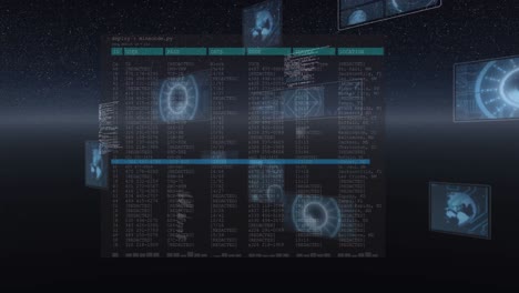 Animation-of-multiple-round-scanners-and-interface-with-data-processing-against-space