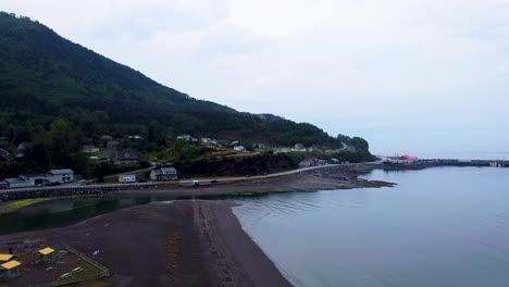 Rainy-day-in-Gaspesie,-Canada.-Drone-shot