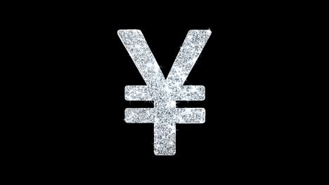 yen symbol currency icon shining glitter loop blinking particles .