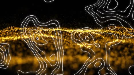 animation of contour lines moving over undulating landscape of contoured gold particles