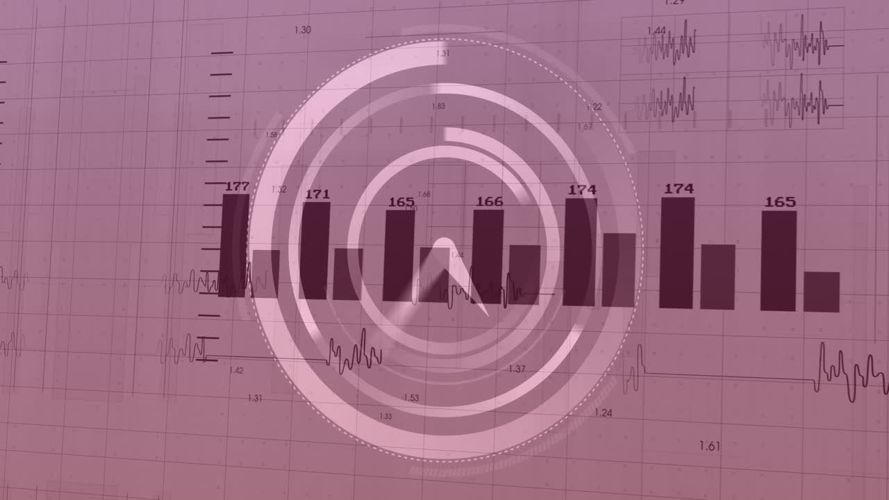Animazione di elaborazione di dati finanziari su orologio in movimento.