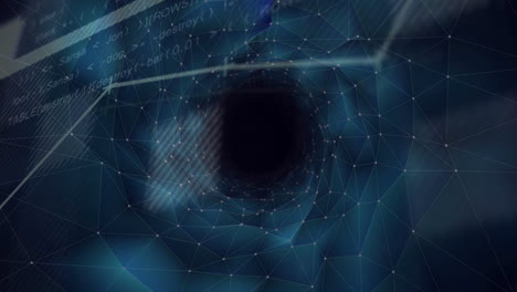 network connections processing data over geometric background in animation style