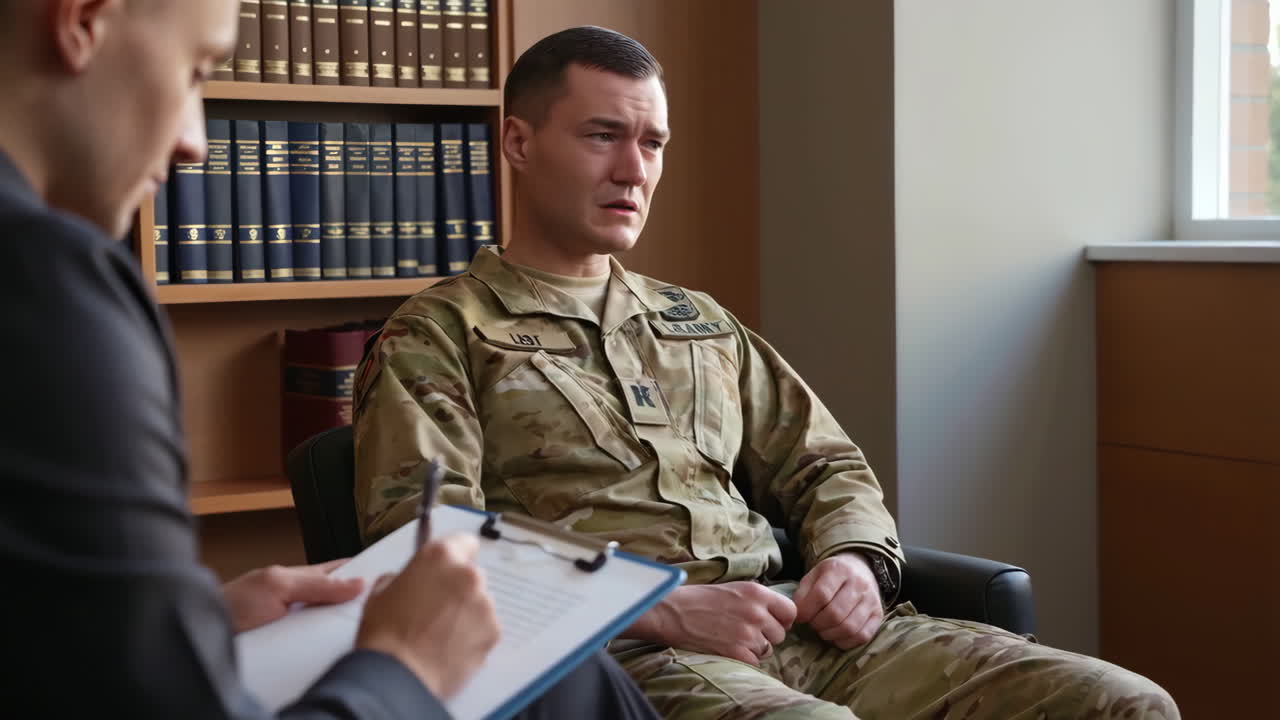 Soldier in a therapy session with a counselor