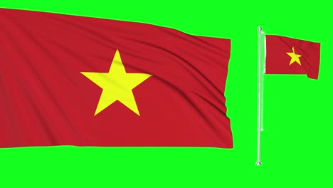 green screen vietnam two flags waving in the wind vietnamese flagpole animation 4k 3d chroma key