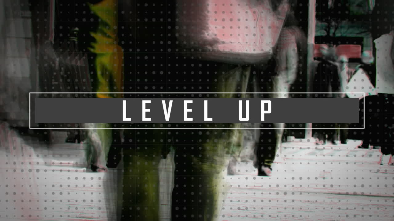 animación de texto de nivel superior sobre personas que caminan por la ciudad