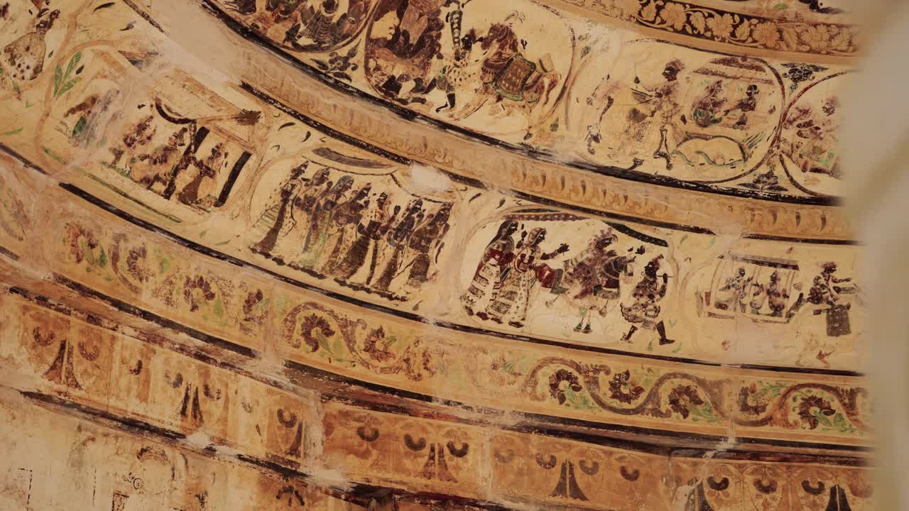 Divine Engravings Miniature Figures on Ancient Stone Pillars