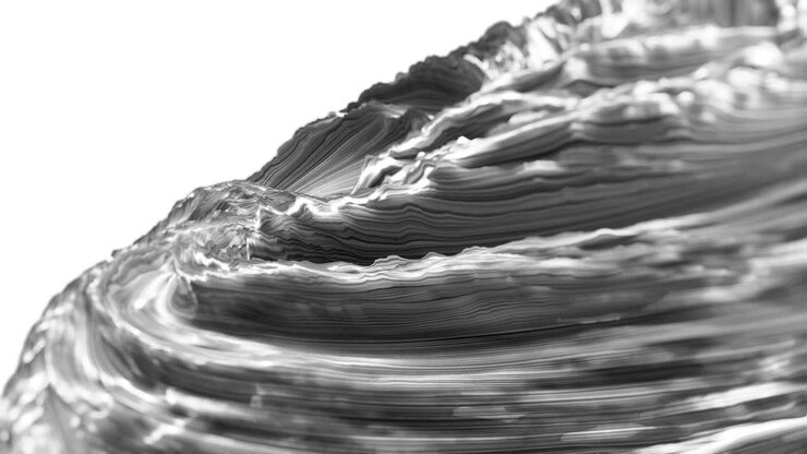 Gray wavy surface with swirls on white background. 3d loop background