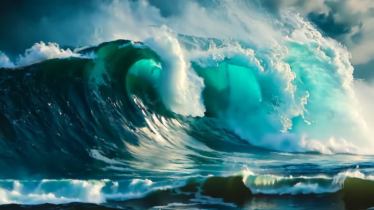 una gran ola azul rompiendo en el medio del océano