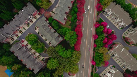 aerial top view over an urban area divided by a highway in atlanta, georgia