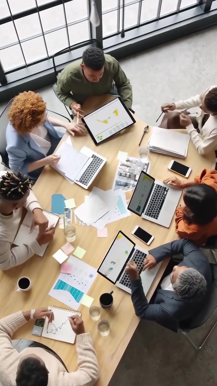 Diverse Business Team Collaborating During Meeting in Modern Office