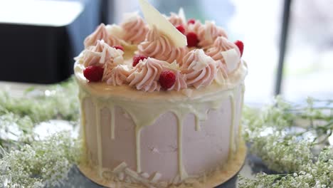 rasberry frosted cake on elegant, delicious display