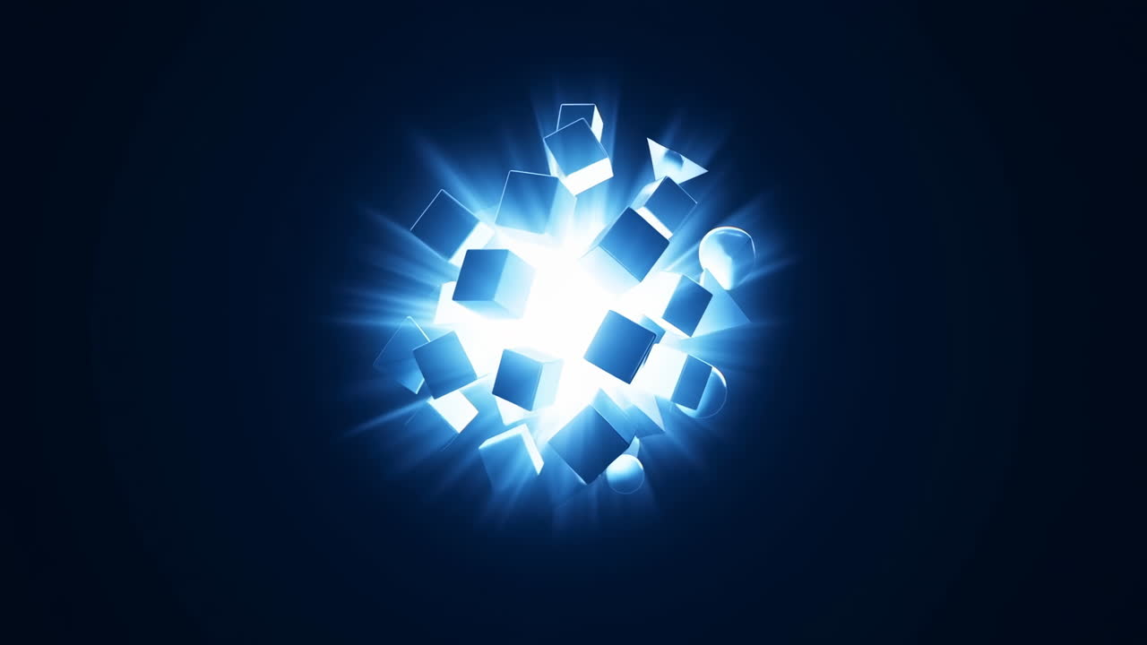 Luce Blu Brillante che si Espande da Forme Geometriche Astratte