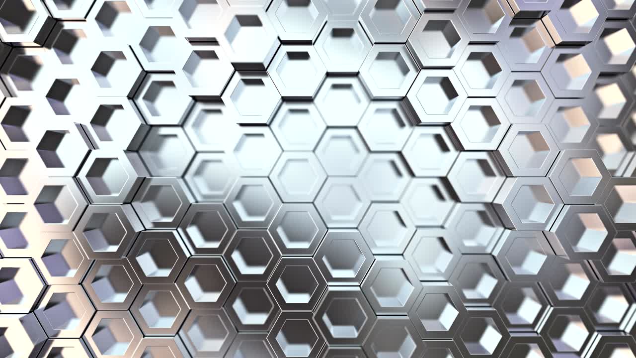 4k 루프 우아한 비디오, 추상적인 금속 육각형 3d 렌더링 배경