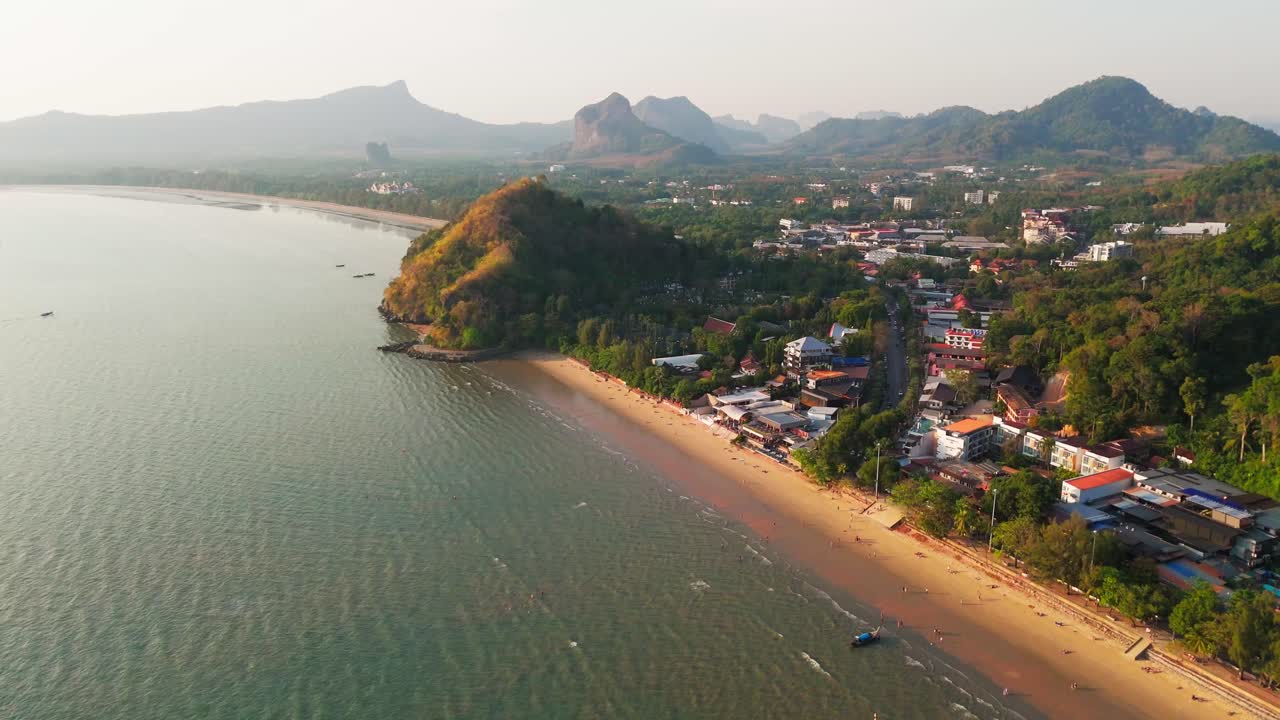 Ao nang beach, krabi with clear water, scenic mountains, and coastline, aerial view