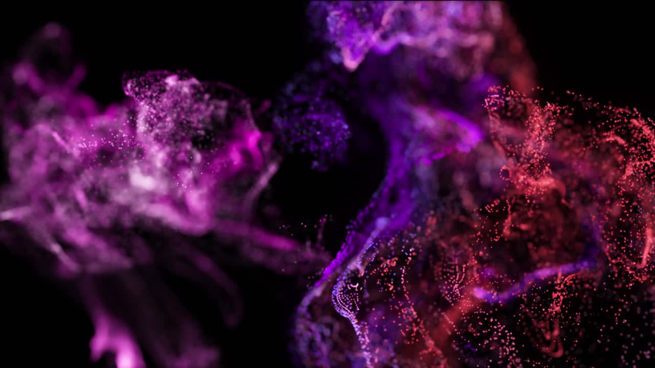 Animation of pink and red particles moving on black background