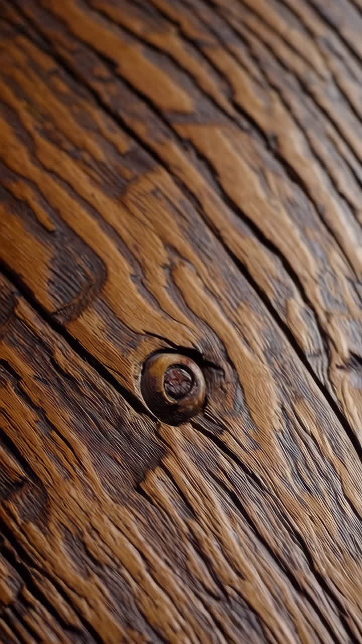 Detailed Close-up of Weathered Wooden Grain and Texture