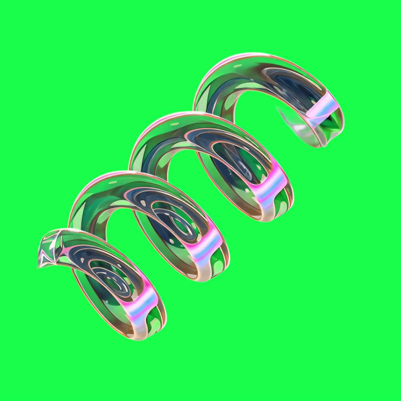 Animazione di forma a spirale trasparente in rendering in 3D, video 4K trasparente, green screen