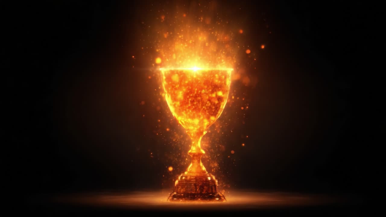 Un Trofeo Maestoso e Luminoso: Celebrare la Vittoria con Scintillii Radiosi e un'Aura Infuocata, Simbolo di Successo ed Eccellenza in Ogni Aspetto della Competizione