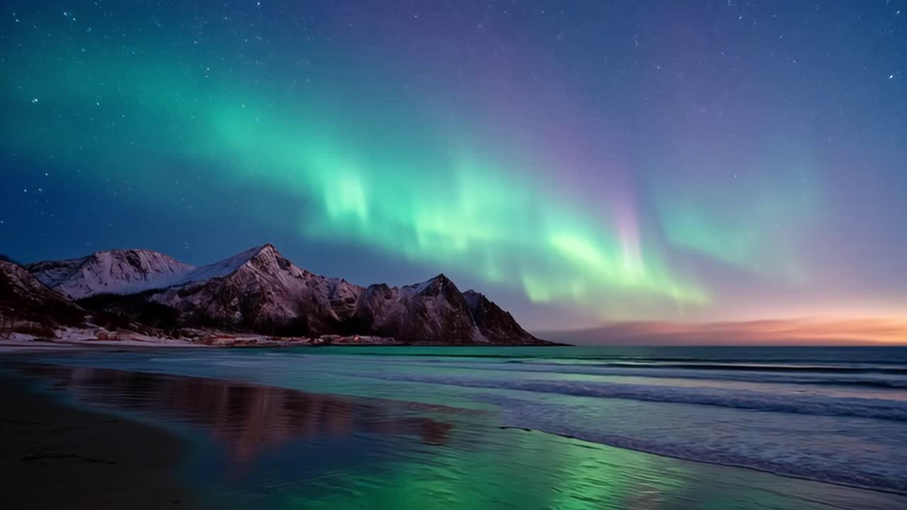 Aurora Borealis over a Snowy Beach