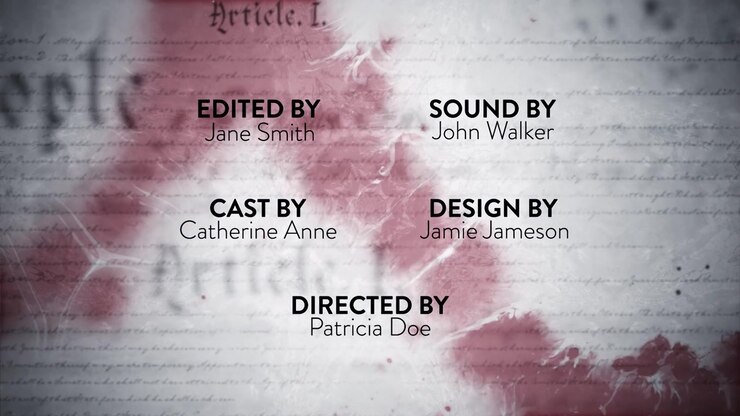 Film Credits Sequence Overlaid on Historical Document with Ink Stains