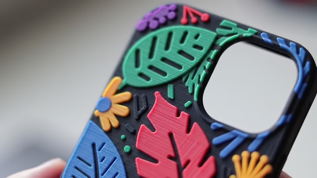 Colorful and Artistic Phone Case Featuring Intricate Floral and Leaf Patterns, Showcasing Creativity in Phone Accessories Design and Personal Style