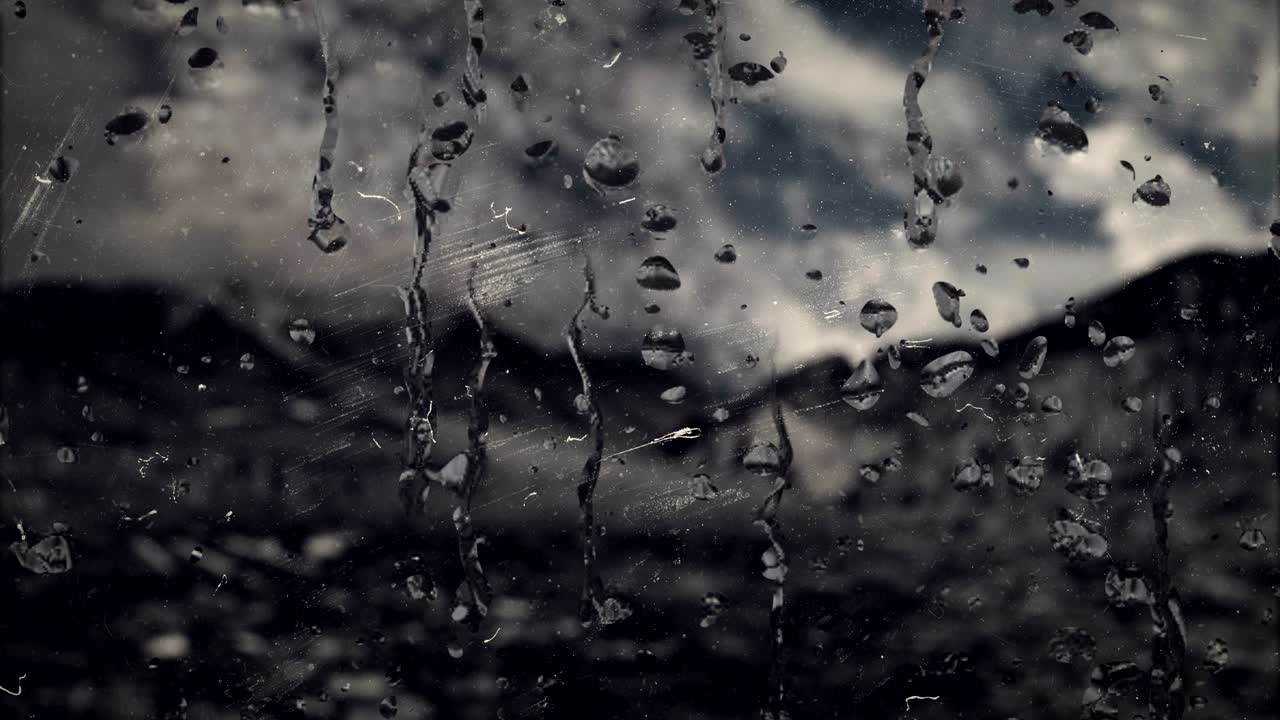 추상적인 cgi 모션 그래픽과 유리 위에 물방울이 있는 애니메이션 배경