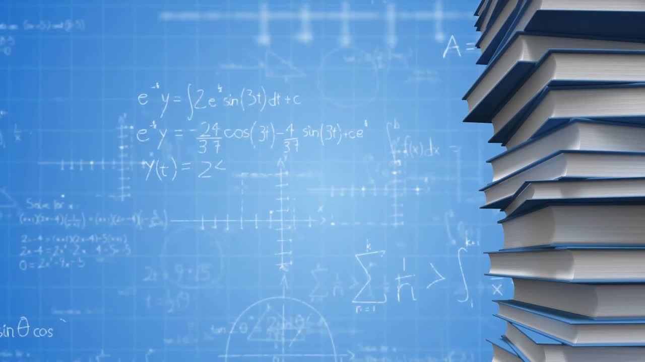 Animasi pemrosesan data matematika di atas buku-buku