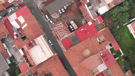 aerial: houses and streets from above in downtown