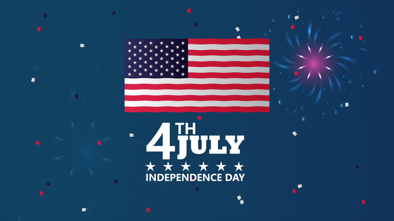 celebración del día de la independencia de los estados unidos con bandera y fuegos artificiales