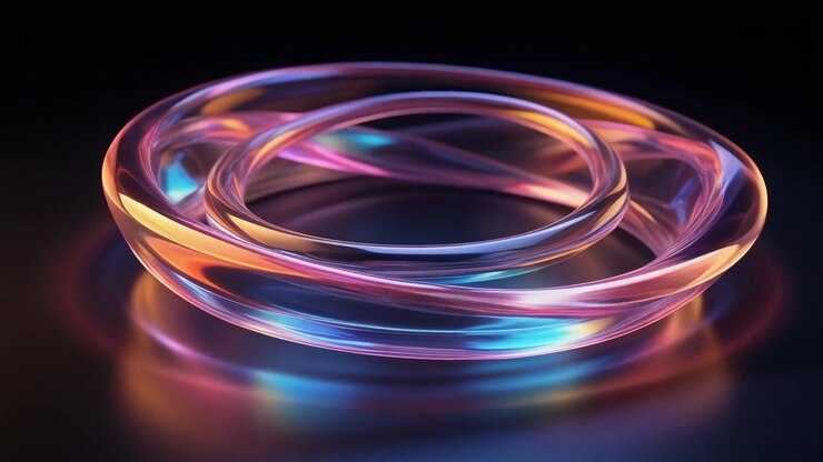 Abstract Glowing Glass Rings Rotating in Dark Space