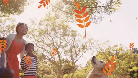 animation of falling yellow over african american family