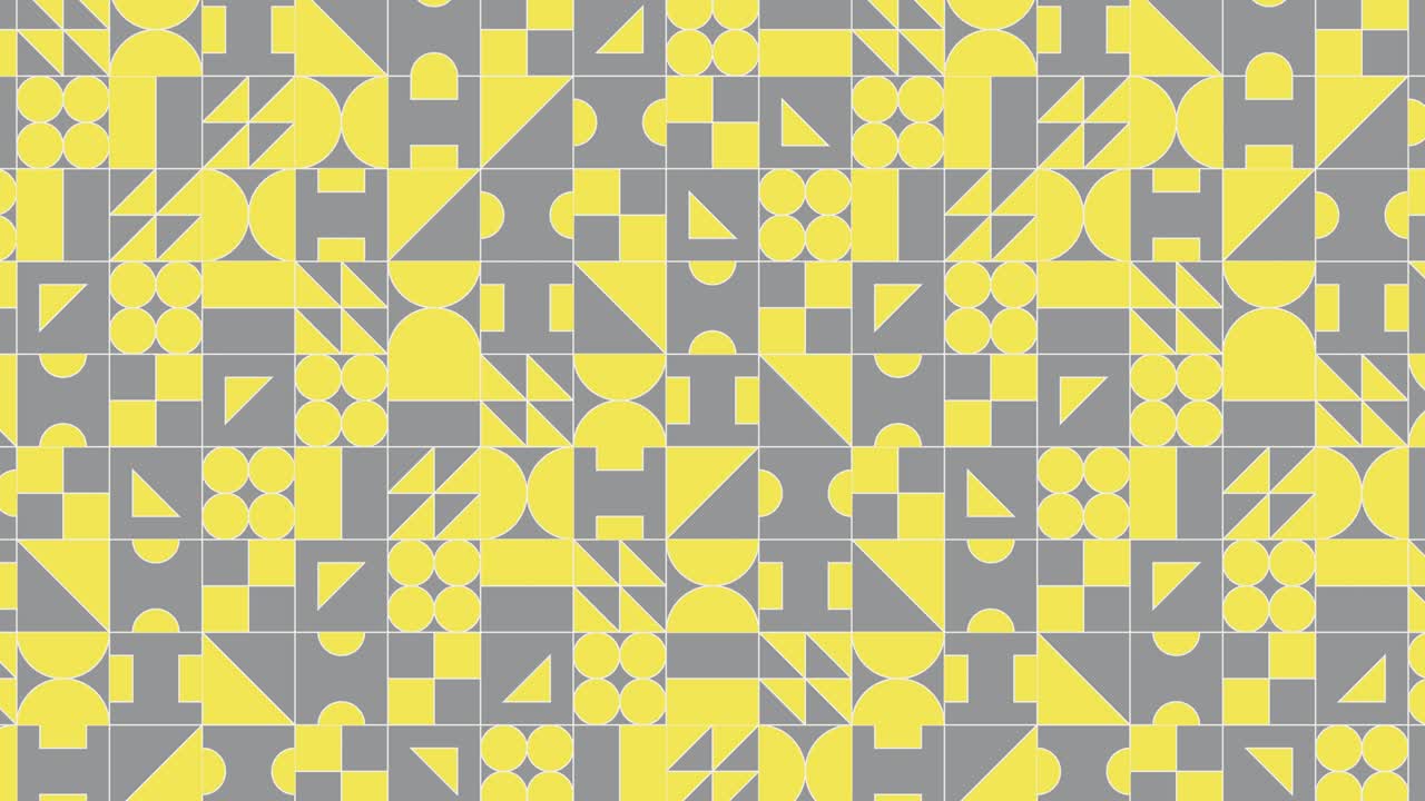 노란색과 회색의 대칭적인 디자인과 은 색 선, 무 없는 루프 모션 그래픽 모자이크의 기하학적 이동 타일