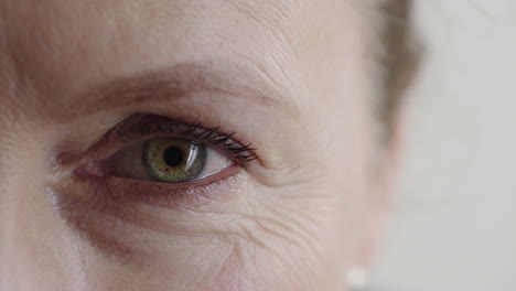primer plano de una mujer madura con los ojos verdes abiertos mirando a la cámara arrugas femeninas envejecidas
