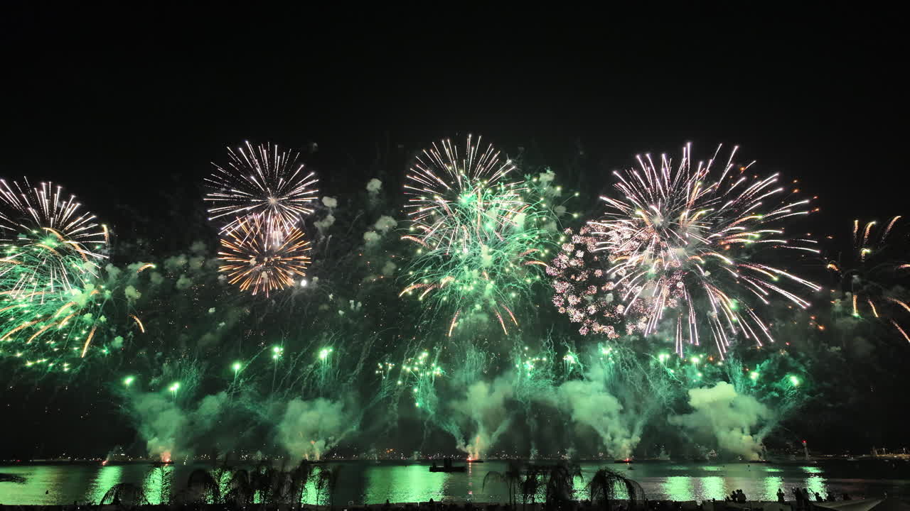 Fireworks on the sky at the Cannes Fireworks Festival at night