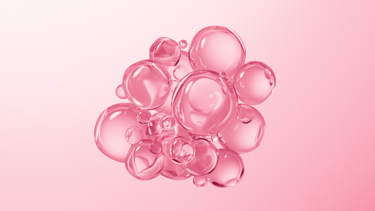 Fondo de burbujas de líquido rosa transparente, renderizado 3D