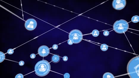 animation of network of profile icons against blue background