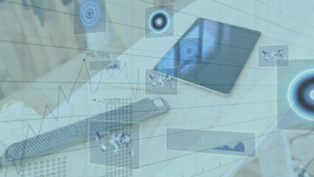 통계 데이터 처리 및 나무 표면에 디지털 태블릿에 대한 둥근 스캐너