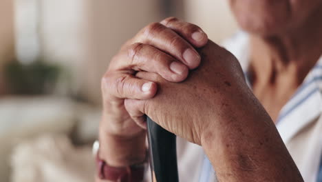 elderly person holding walking stick