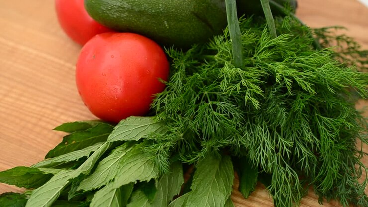 Still life from vegetables and fruit. Shooting in the movement