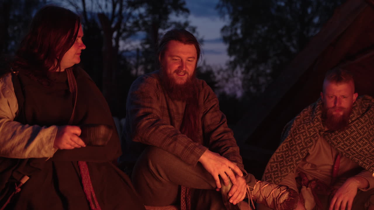 Vikings by the campfire at night