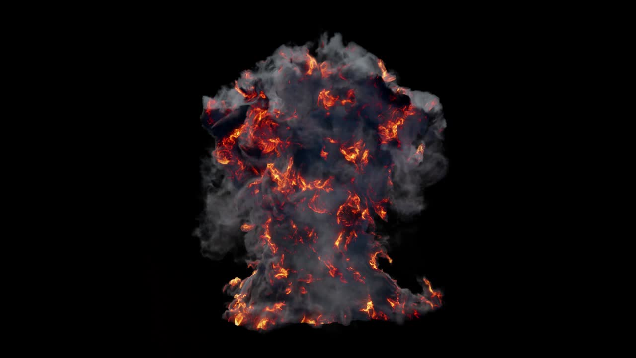 una explosión inusual, fuego girando junto con humo negro. animación con un canal alfa.